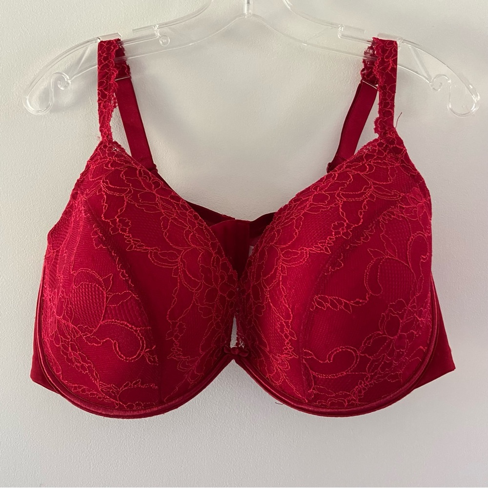 Cacique Red Floral Lace Full Coverage Bra – Size 44DD